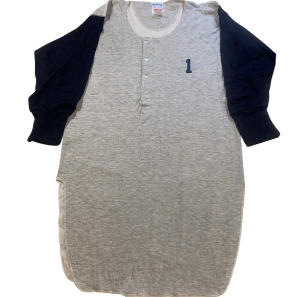 Vintage Wilson Uniform Baseball Henley Shirt Navy Gray #1 - Picture 1 of 12